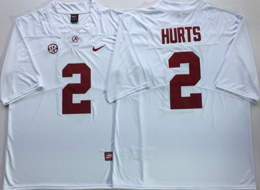 Men Alabama Crimson Tide #2 Hurts White Nike NCAA Jerseys->ncaa teams->NCAA Jersey